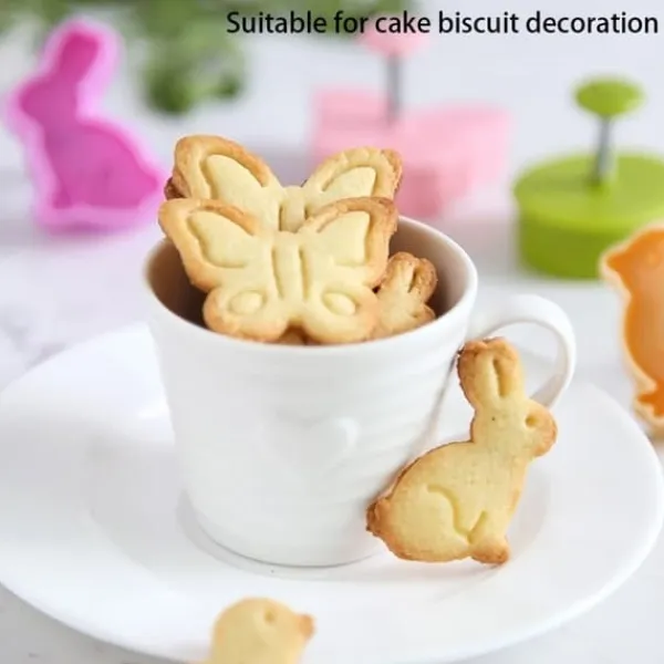 Udstikkere>4 stk/sæt plastik udstikkere sød sommerfugl kanin kylling påskeæg form fondant udstikker kiks kageform