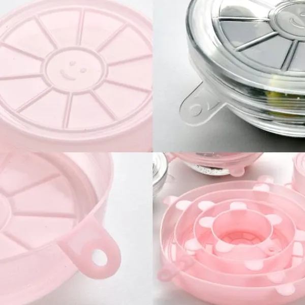 Skålelåg>6 stk./sæt silikone genanvendeligt strækbart låg til opbevaring af mad og frugt, til skål, køkkenartikler, pink