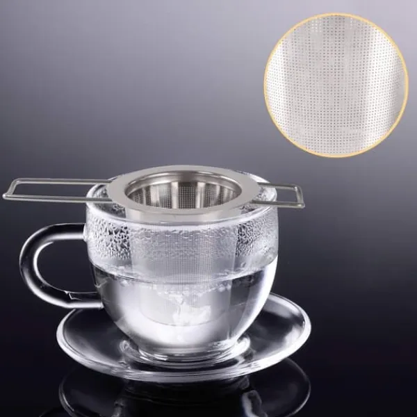 Tefiltre>1 tesi i rustfrit stål med foldbare dobbelthåndtag og låg, kan hænges på tekander, kopper, krus, til brygning af løs te og kaffe