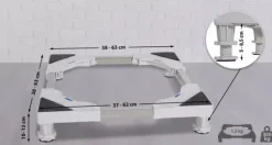 Vaskemaskiner>Adjustable Washing Machine Base Stand with Wheels - White Plastic & Steel Tube Rack, 300KG Capacity - Universal Fit for Dryers, Refrigerators