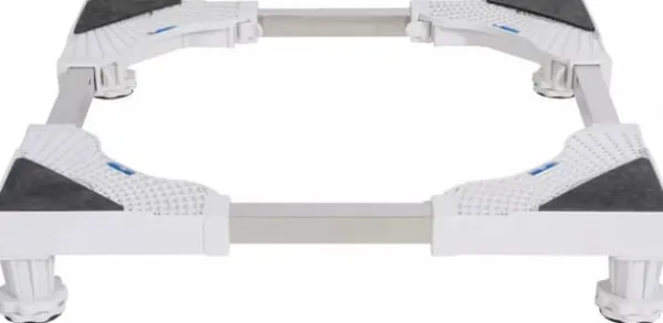 Vaskemaskiner>Adjustable Washing Machine Base Stand with Wheels - White Plastic & Steel Tube Rack, 300KG Capacity - Universal Fit for Dryers, Refrigerators