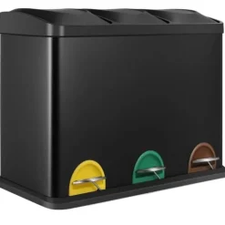 Affaldssorteringsspande>Affaldsbeholder, Miljøvenlig Metal Konstruktions, Tre Rum,sort, 3x 15L (45L)