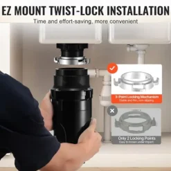 Affaldsbortskaffelse 1/2 HK, Kontinuerlig madaffaldsafvisning, 3820 RPM, EZ Connect, effektiv og nem installation. Discount
