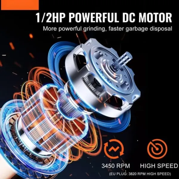 Affaldskværne>Affaldsbortskaffelse 1/2 HK, Kontinuerlig madaffaldshåndtering, 3820 RPM, 3-bolt, effektiv og pålidelig affaldsløsning.