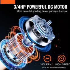 Affaldsbortskaffelse 3/4 HP, Kontinuerlig madaffaldsdispenser, 3930 RPM, EZ Connect, kraftfuld, effektiv og nem installation Discount