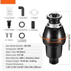 Affaldsbortskaffelse 3/4 HP, Kontinuerlig madaffaldsdispenser, 3930 RPM, EZ Connect, kraftfuld, effektiv og nem installation Discount