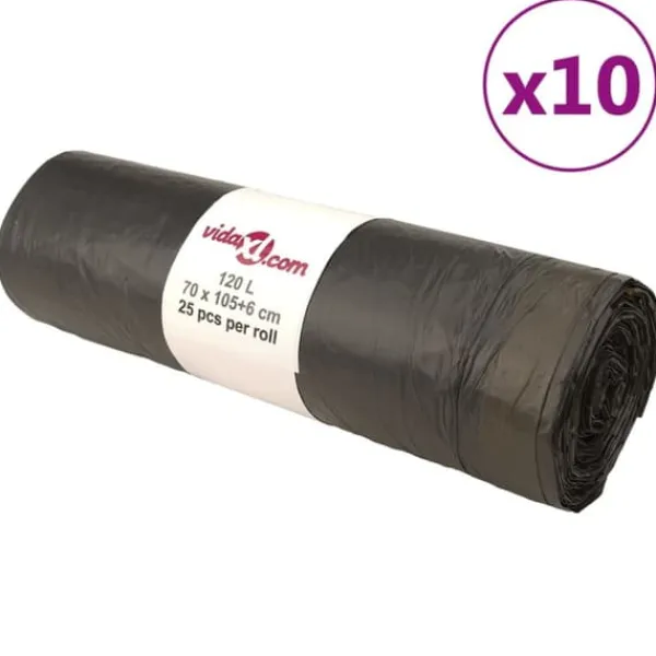 Affaldsposer med lukkesnor - 250 stk. 120L | Farve: Sort | Størrelse: 250 stk. Sale