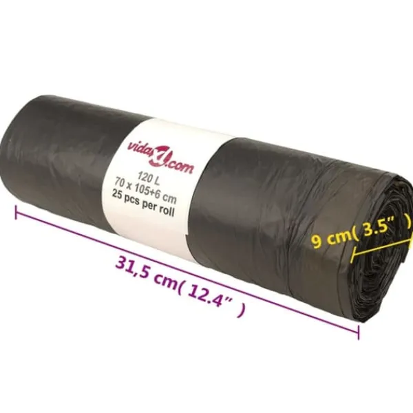 Affaldsposer med lukkesnor - 250 stk. 120L | Farve: Sort | Størrelse: 250 stk. Sale
