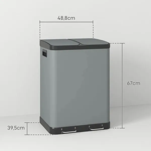 Skraldespande & Papirkurve>Affaldsspand - Pedalspand - Dobbeltkammer 2 x 30 l (60 l) - Låg og inderspande - Metal