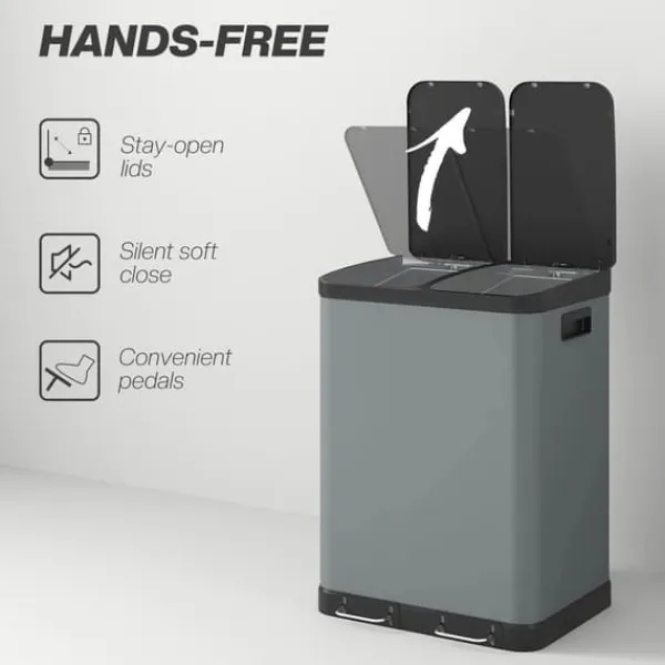 Skraldespande & Papirkurve>Affaldsspand - Pedalspand - Dobbeltkammer 2 x 30 l (60 l) - Låg og inderspande - Metal
