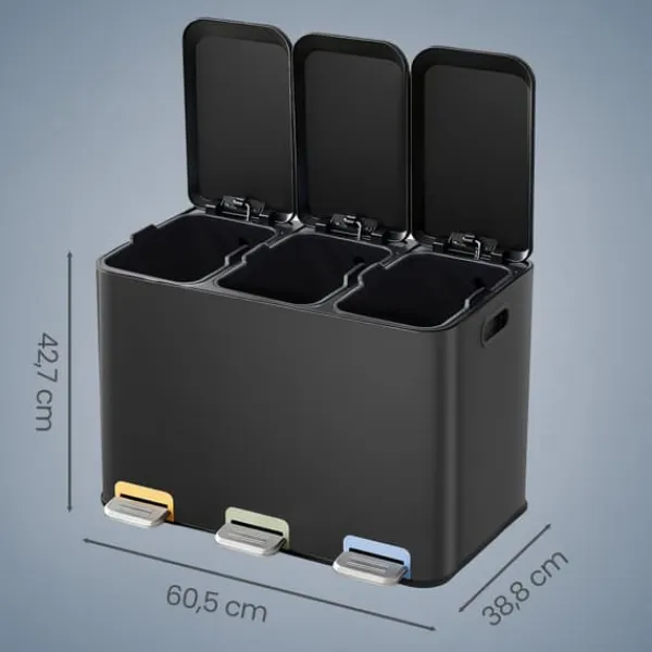 Affaldssorteringsspande>Affaldsspand, 60.5x38.8x42.7 cm, Sort