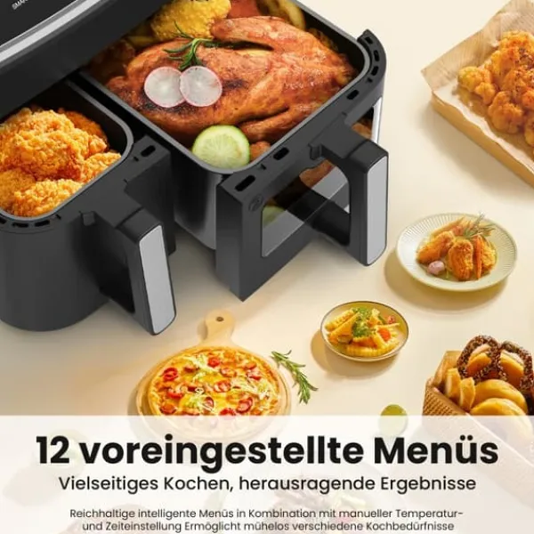 Fritøse>Air Fryer, 10L Kapacitet, Dobbelt Zone Drift,sort, EU
