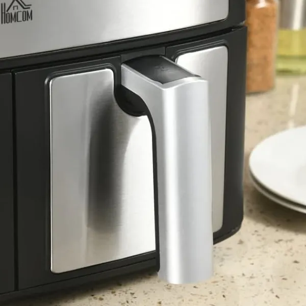 Airfryer 8 L med dobbeltkammer, 2400 W, 10 programmer, touchscreen, opskrifter, sort
