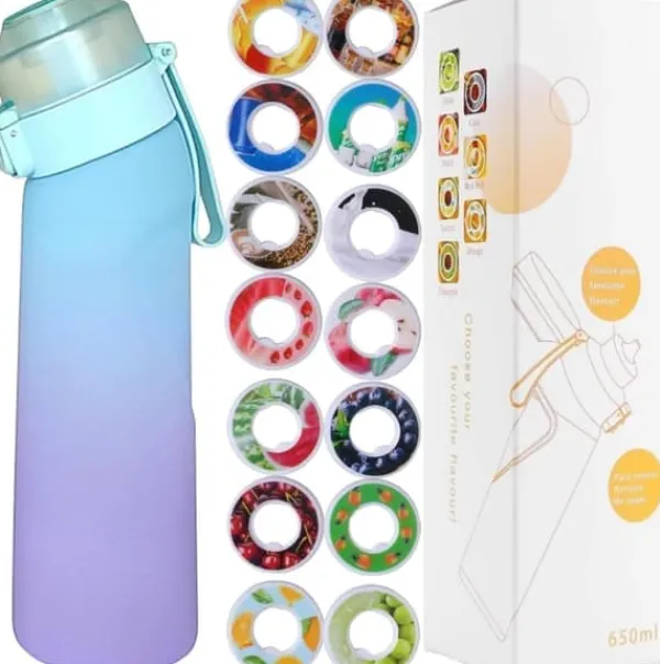 Air-Up Luftvandsflaske 650ml – 7 smagskapsler | Sukkerfri & Aromatisk | Gradient blå med Suptube