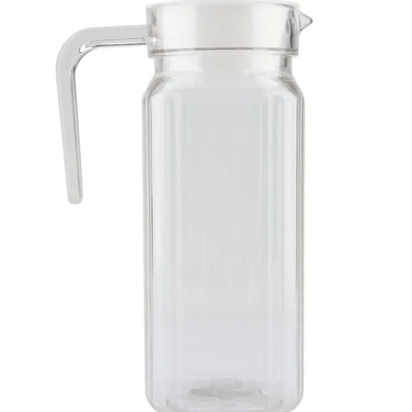 Glas>Akryl juicekande med låg - 800ml, transparent og stribet, perfekt til koldt vand eller juice i baren eller derhjemme