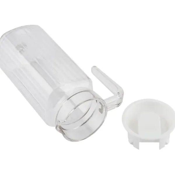 Glas>Akryl juicekande med låg - 800ml, transparent og stribet, perfekt til koldt vand eller juice i baren eller derhjemme