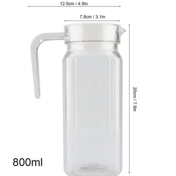 Glas>Akryl juicekande med låg - 800ml, transparent og stribet, perfekt til koldt vand eller juice i baren eller derhjemme