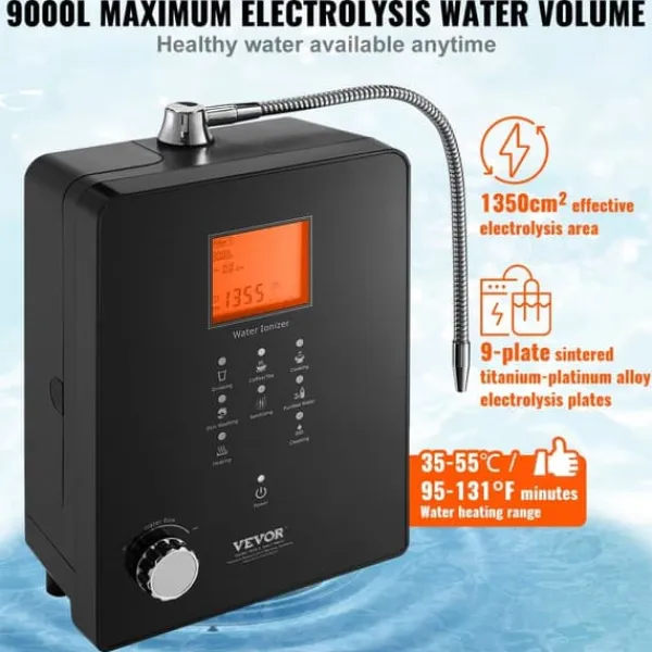 Vandfiltre>Alkalisk vandionisator, pH 3-11,2. Hydrogen vandrenser med 6 indstillinger, UV-funktion, op til -800 mV ORP, 9000L pr. filter.