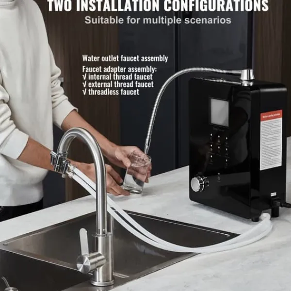Vandfiltre>Alkalisk vandionisator, pH 3-11,2. Hydrogen vandrenser med 6 indstillinger, UV-funktion, op til -800 mV ORP, 9000L pr. filter.