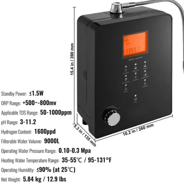 Vandfiltre>Alkalisk vandionisator, pH 3-11,2. Hydrogen vandrenser med 6 indstillinger, UV-funktion, op til -800 mV ORP, 9000L pr. filter.