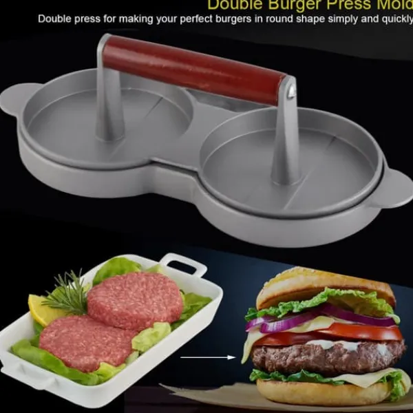 Pressere>Aluminiumslegering Non-stick Dobbelt Burger Presseform Hamburger Kød Oksekød Køkkenredskaber