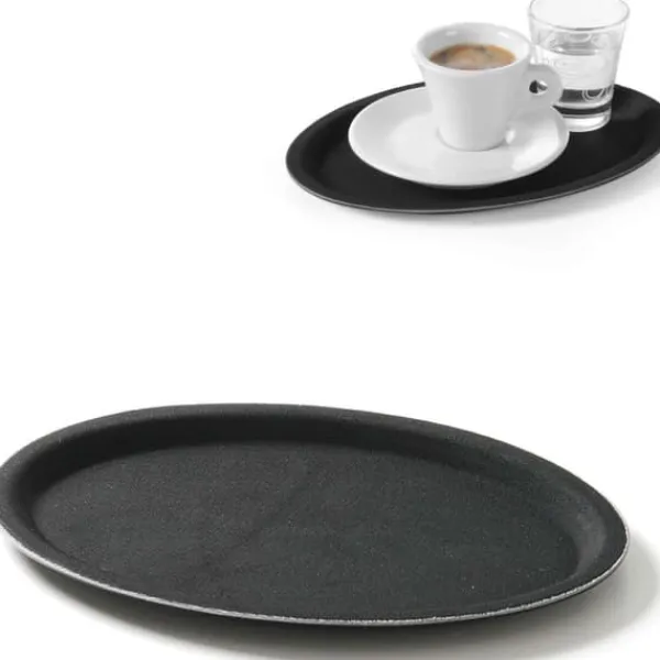 Anti-skrid oval tjenerbakke 16x23cm - sort New