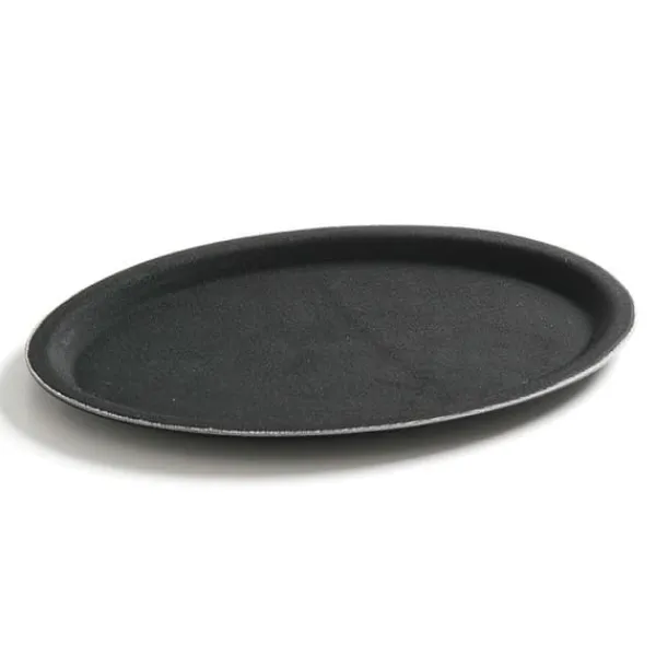 Anti-skrid oval tjenerbakke 16x23cm - sort New