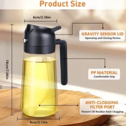 Olie- & Eddikebeholdere>Auledio 470ml Olie & Eddike Sprayflaske - 2-i-1 Olie Sprayflaske til Madlavning, Grillning & Bagning