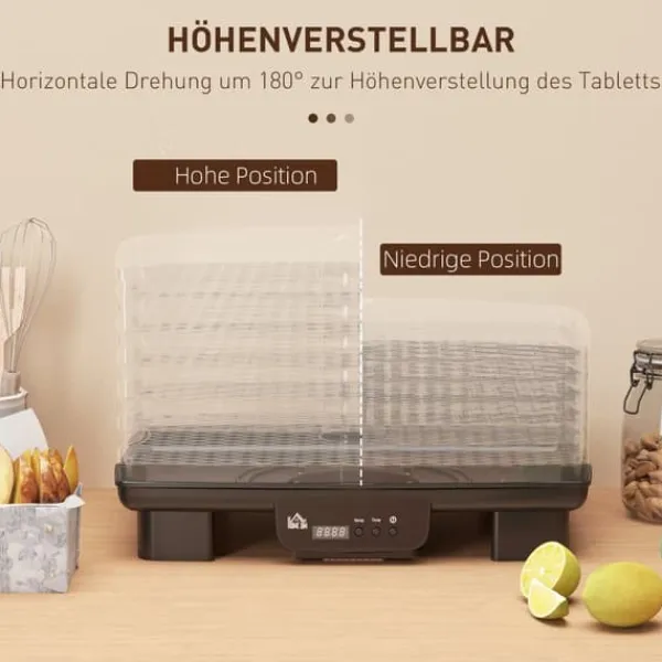 Automatisk døråbner 550 W, 40–70 °C, 6 højdejusterbare bakker, 48-timers timer, sort Best
