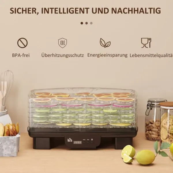 Automatisk døråbner 550 W, 40–70 °C, 6 højdejusterbare bakker, 48-timers timer, sort Best
