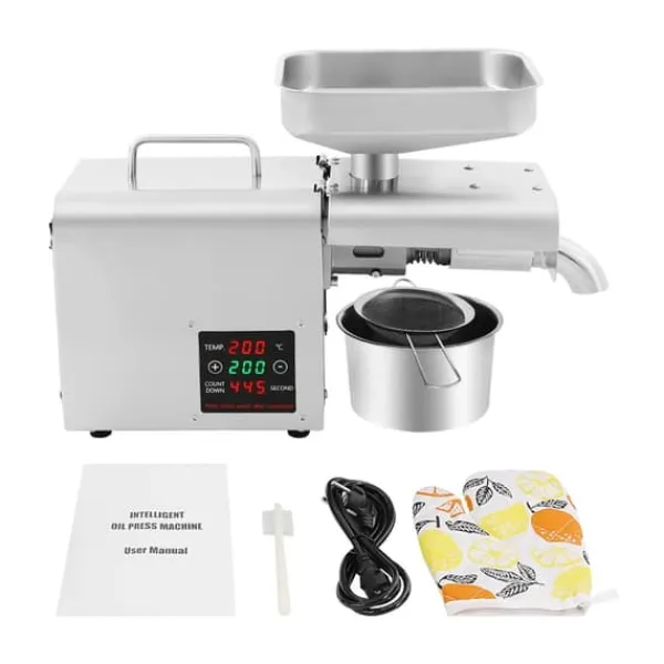 Juicepresser - Nyd Friskpresset Juice Derhjemme>Automatisk oliepresser til nødder og frø - Oliepressemaskine - 610W - 220V - 304 rustfrit stål - 50–250°C digital - 3–6 kg/t - Op til 45% udbytte