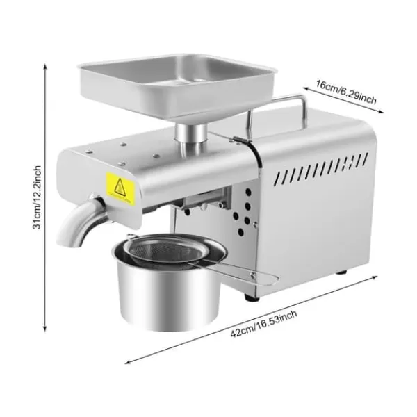 Juicepresser - Nyd Friskpresset Juice Derhjemme>Automatisk oliepresser til nødder og frø - Oliepressemaskine - 610W - 220V - 304 rustfrit stål - 50–250°C digital - 3–6 kg/t - Op til 45% udbytte