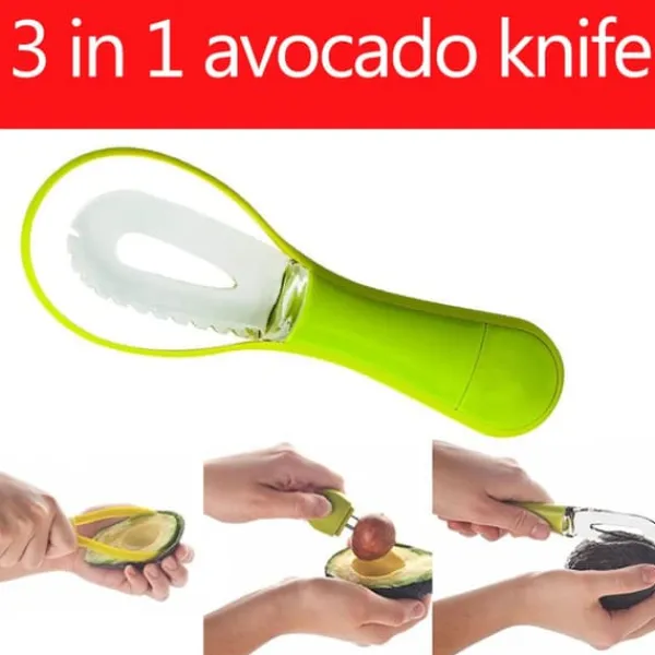 Køkkenskiver>Avocado-skæreværktøj 3-i-1 Avocado-skærerværktøj med komfortabelt grebshåndtag Shea-kerneskræller Køkkenredskaber
