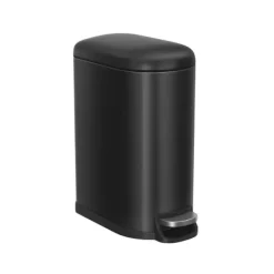 Badeværelsesspand, 10L lille spand med låg, pedal-toiletspand, slank til små rum, stål, soft close, blæksort Discount