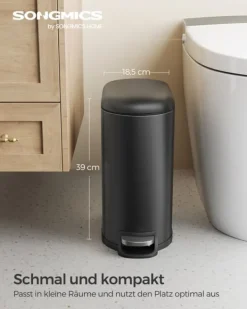 Badeværelsesspand, 10L lille spand med låg, pedal-toiletspand, slank til små rum, stål, soft close, blæksort Discount
