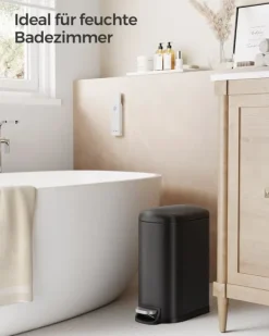 Badeværelsesspand, 10L lille spand med låg, pedal-toiletspand, slank til små rum, stål, soft close, blæksort Discount