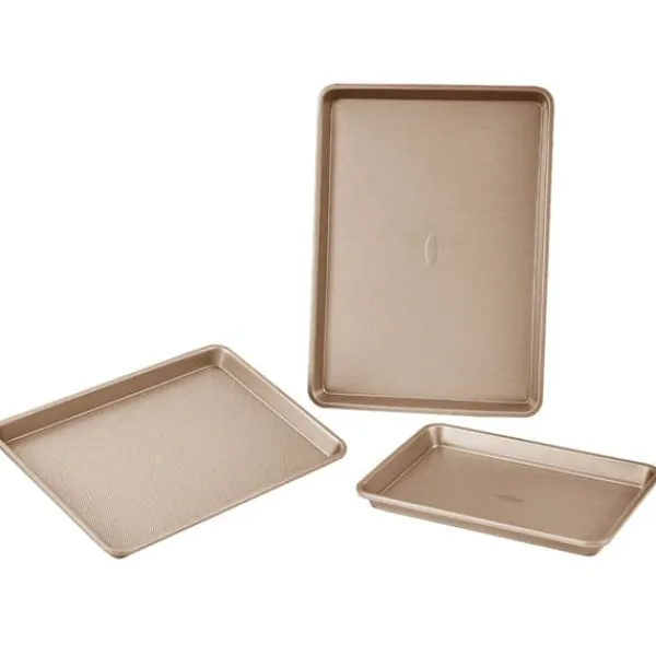 Bagning>Bagepandesæt 3-delt, Nonstick Kulstofstål, Silikonehåndtag, holdbart, nemt at rengøre, perfekt til bagning