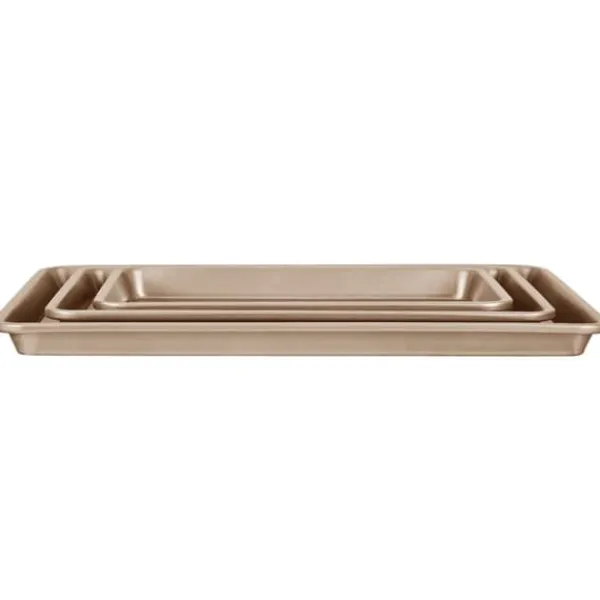 Bagning>Bagepandesæt 3-delt, Nonstick Kulstofstål, Silikonehåndtag, holdbart, nemt at rengøre, perfekt til bagning