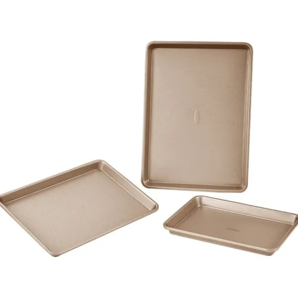 Bagning>Bagepandesæt 3-delt, Nonstick Kulstofstål, Silikonehåndtag, holdbart, nemt at rengøre, perfekt til bagning