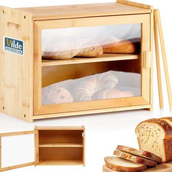 Brødkasser & Brødposer>Bambus brødkasse med tang, to-lags, 40x20x31 cm