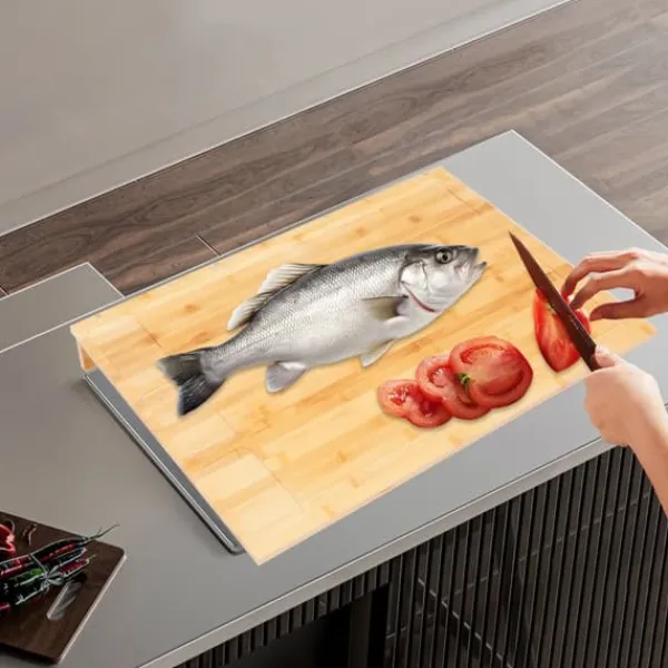 Skærebrætter>Bambus kogeplade-/komfurafdækning - Skærebræt - Rektangulær - 75 x 54 x 10 cm - Til hjem og små lejligheder - Rød
