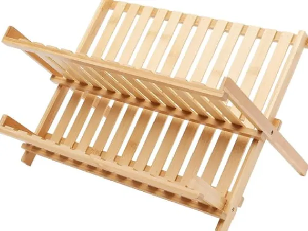 Opvaskestativer & Tørrestativer>Bambus opvaskestativ, to niveauer, foldbart, træ