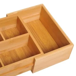 Bambus skuffeorganisator med udtrækkelige rum, natur, 24,6x17,6x7 cm