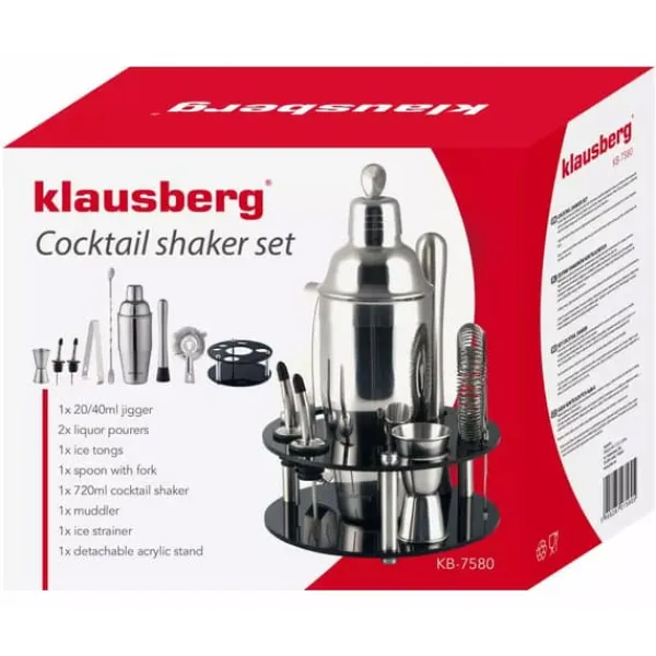 Barudstyrssæt>Bartendersæt 9 dele Shaker KLAUSBERG KB-7580 sølv