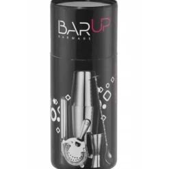Barudstyrssæt>Bartendersæt i et rør, shaker, jigger, si, muddler, ske - sølv