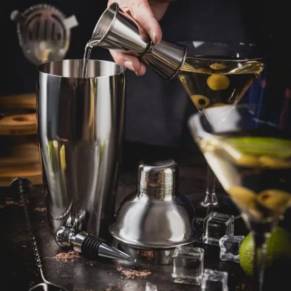Barudstyrssæt>Bartendersæt til cocktails, 12 dele, sølvshaker, KLAUSBERG KB-7655