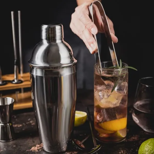 Barudstyrssæt>Bartendersæt til cocktails, 15 dele, sølvshaker, KLAUSBERG KB-7653