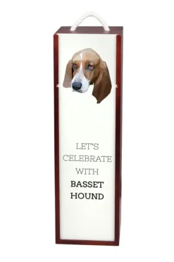 Vinflaskeholdere>Basset Hound - en geometrisk æske med et foto og en inskription til Art-Dog vin