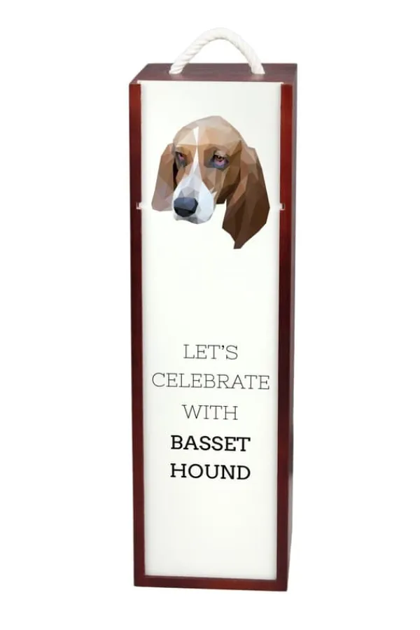 Vinflaskeholdere>Basset Hound - en geometrisk æske med et foto og en inskription til Art-Dog vin