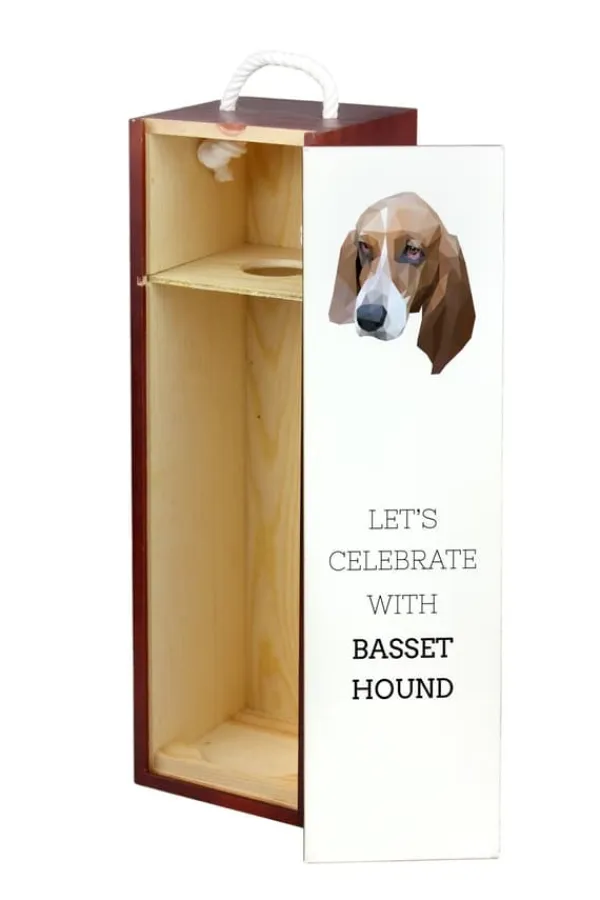 Vinflaskeholdere>Basset Hound - en geometrisk æske med et foto og en inskription til Art-Dog vin